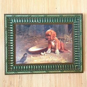 Vintage Cottage Art Print.  Puppy and Sparrow.